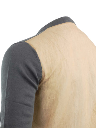 Charcoal Cardigan with Tan Striped Shirt Back
