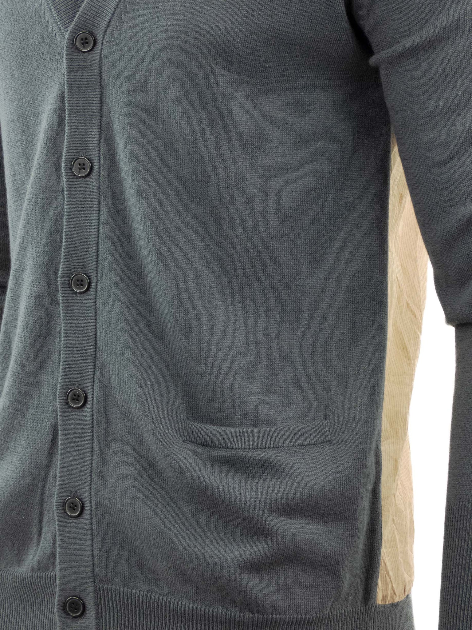 Charcoal Cardigan with Tan Striped Shirt Back