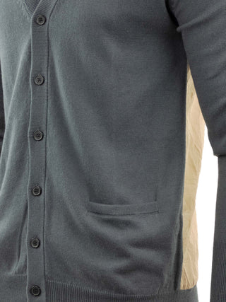 Charcoal Cardigan with Tan Striped Shirt Back