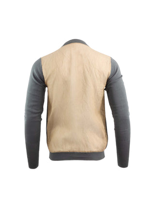 Charcoal Cardigan with Tan Striped Shirt Back