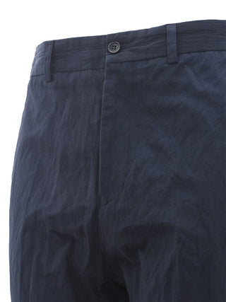 Cigarette Trouser in Dark Navy Crinkle Cotton Mix