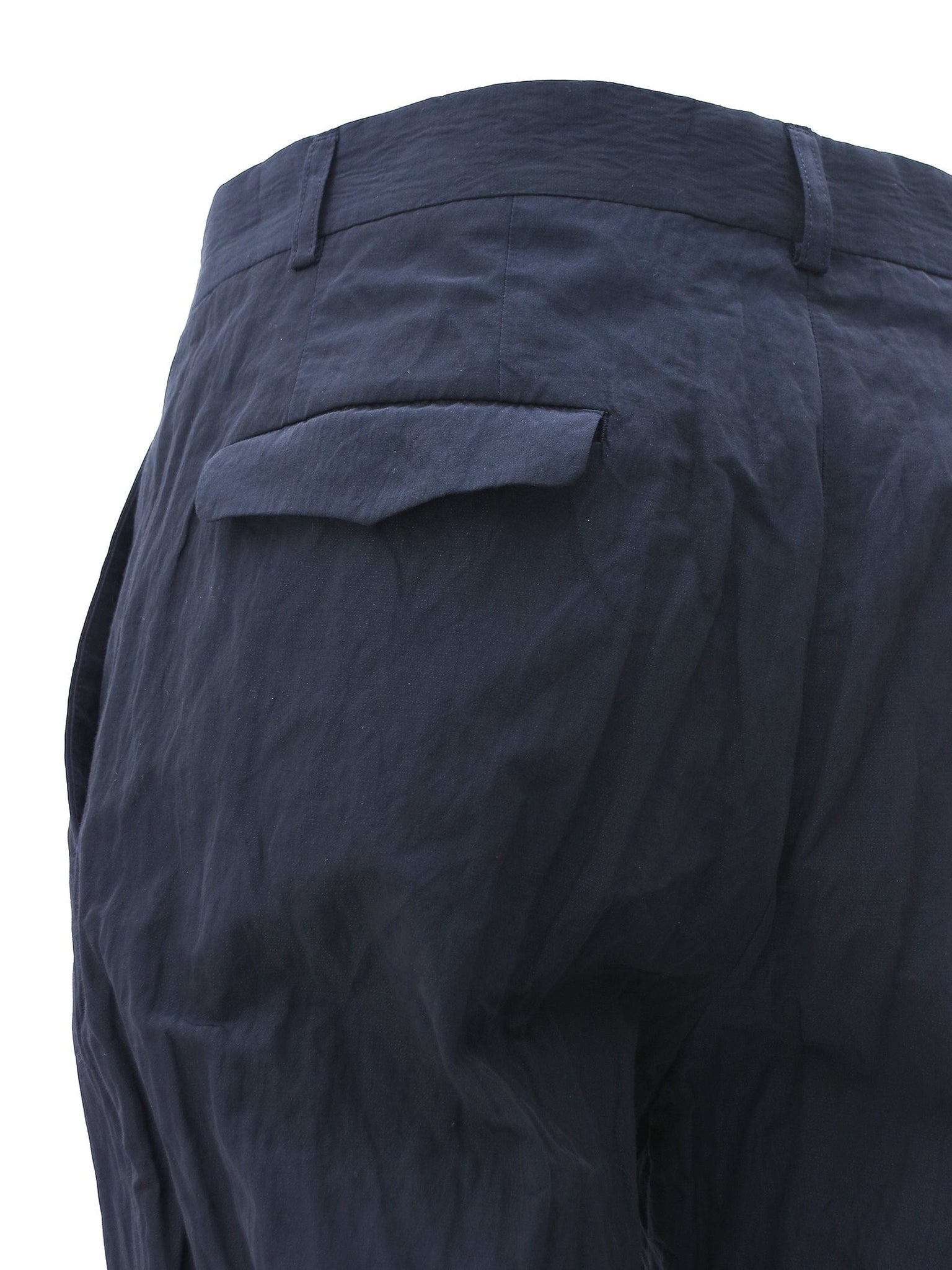 Cigarette Trouser in Dark Navy Crinkle Cotton Mix