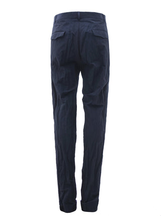 Cigarette Trouser in Dark Navy Crinkle Cotton Mix