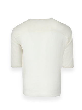 Cream Crew Neck T-Shirt with Mesh Back