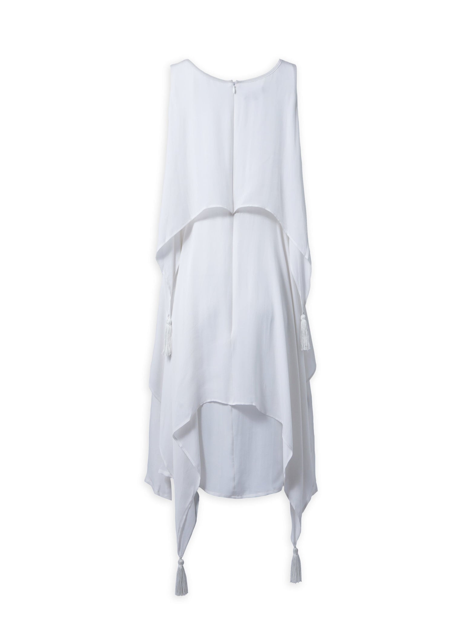 Creme Double Layered Silk Dress with Tassels Detailings