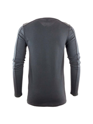 Dark Long Sleeve T-Shirt with Leather Shoulders