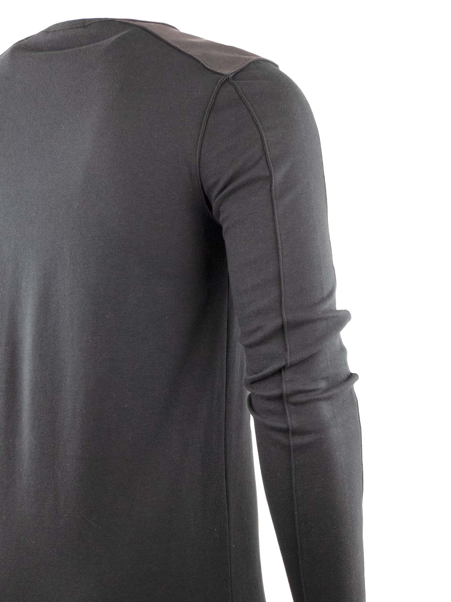 Dark Long Sleeve T-Shirt with Leather Shoulders