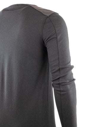 Dark Long Sleeve T-Shirt with Leather Shoulders