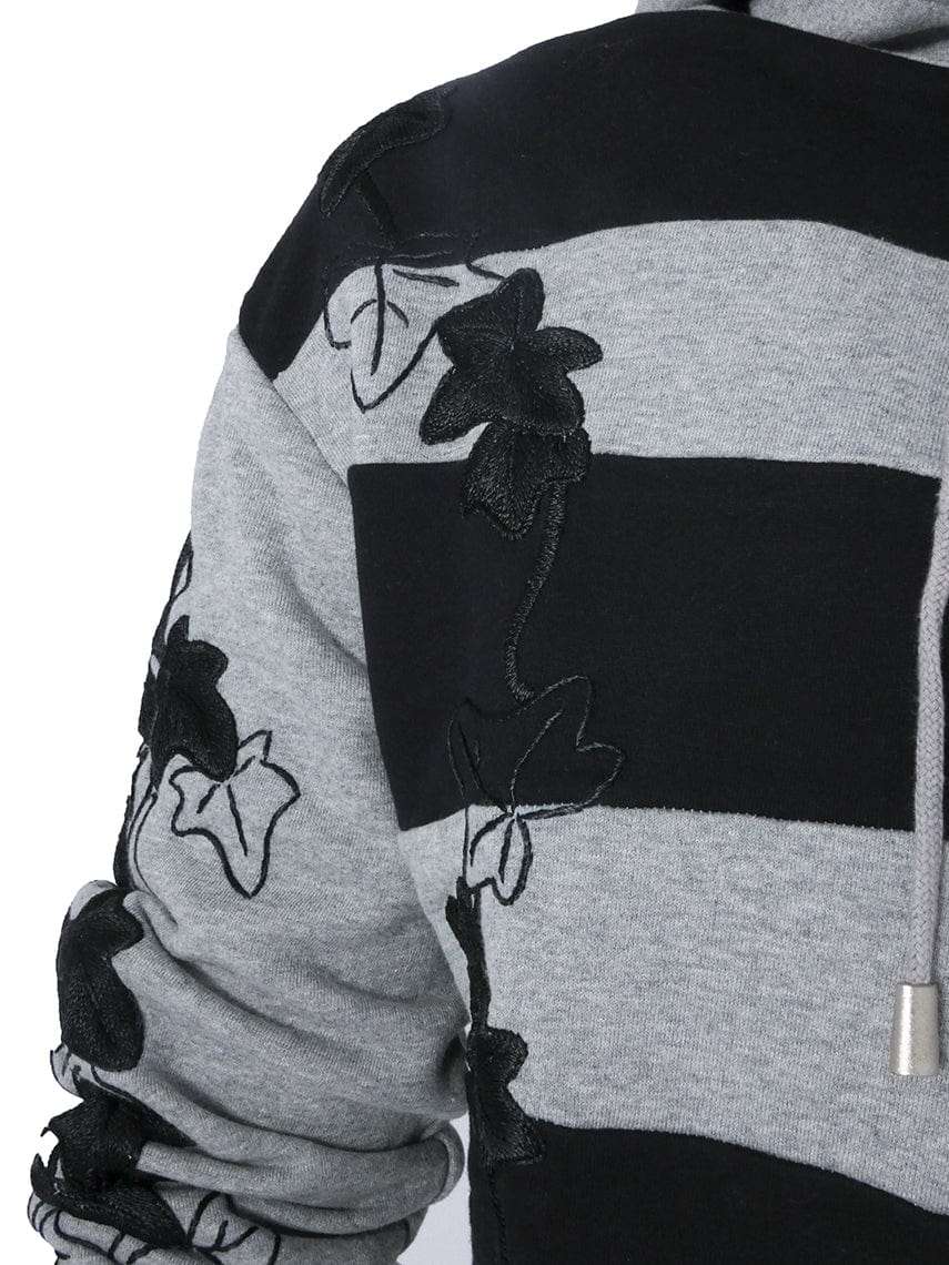 Grey and Black Striped Jumper with Ivy Embroidery