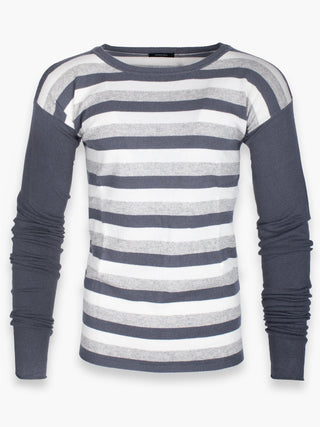 Grey And White Striped Cashmere Jumper