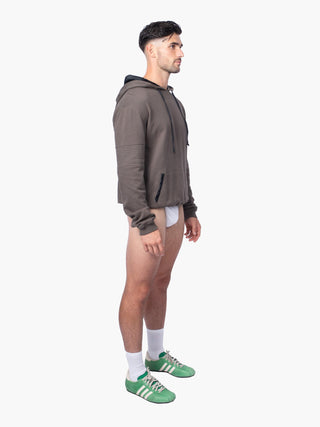 Khaki Green Hoodie with Back Zip Detailing