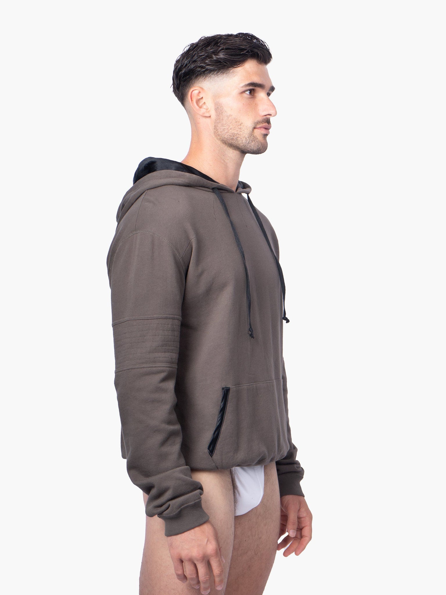 Khaki Green Hoodie with Back Zip Detailing