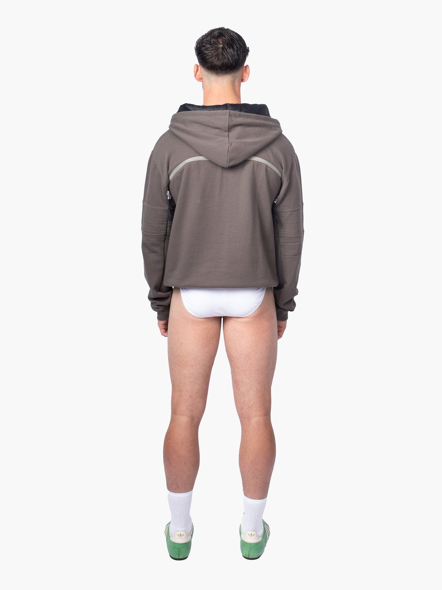 Khaki Green Hoodie with Back Zip Detailing