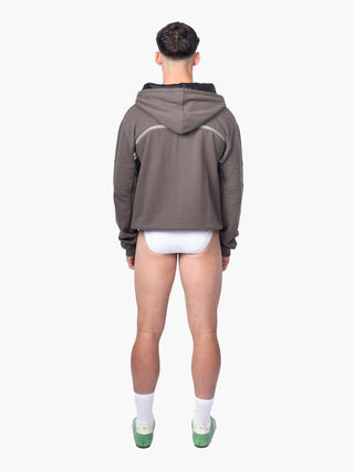 Khaki Green Hoodie with Back Zip Detailing