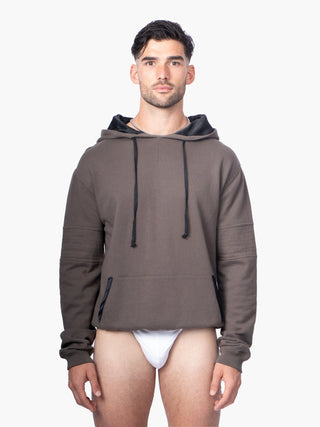 Khaki Green Hoodie with Back Zip Detailing