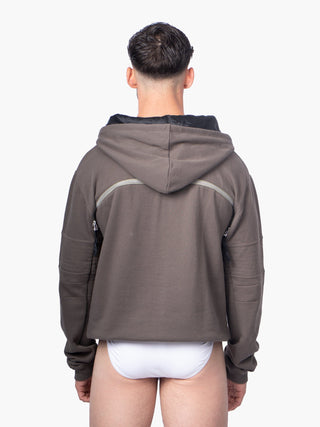 Khaki Green Hoodie with Back Zip Detailing