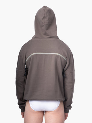 Khaki Green Hoodie with Back Zip Detailing
