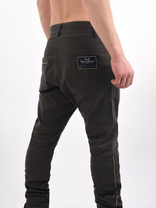Khaki Grey Side Zips Jeans