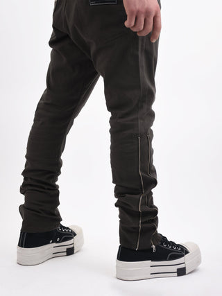 Khaki Grey Side Zips Jeans