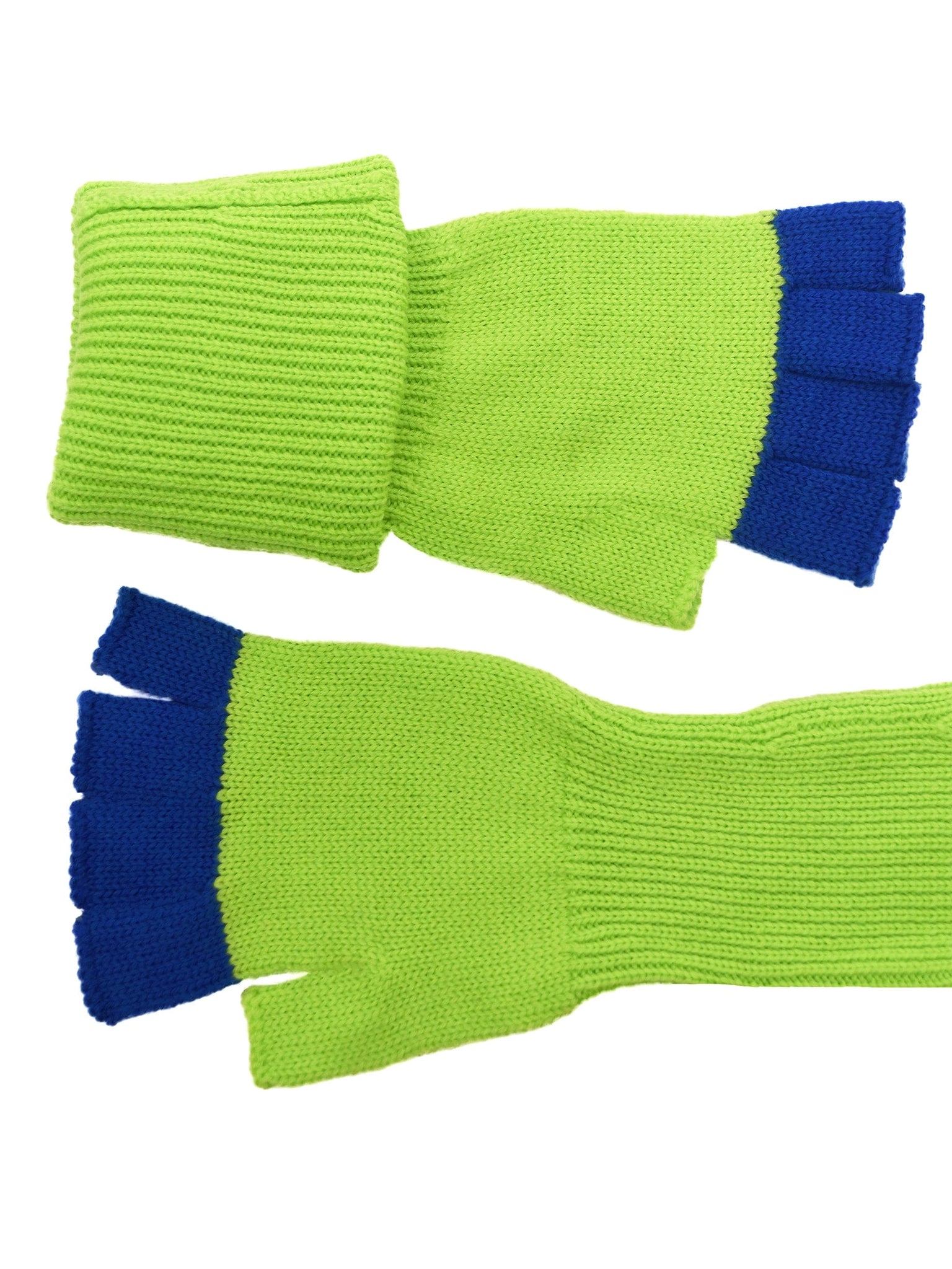 Knit Fingerless Gloves in Lime and Blue