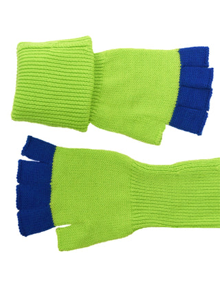 Knit Fingerless Gloves in Lime and Blue