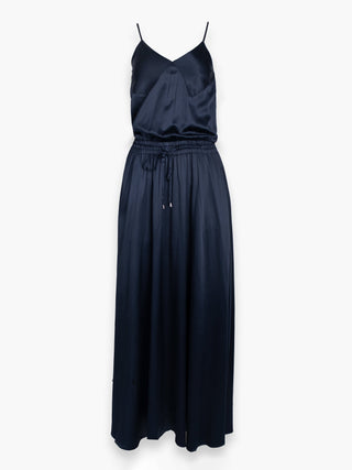 Midnight Blue Silk Strappy Dress With Tie Up Waist