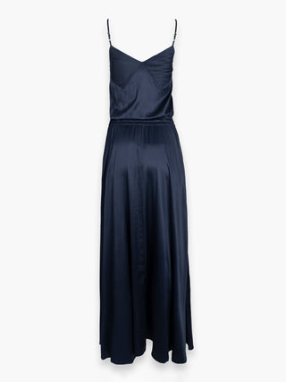 Midnight Blue Silk Strappy Dress With Tie Up Waist