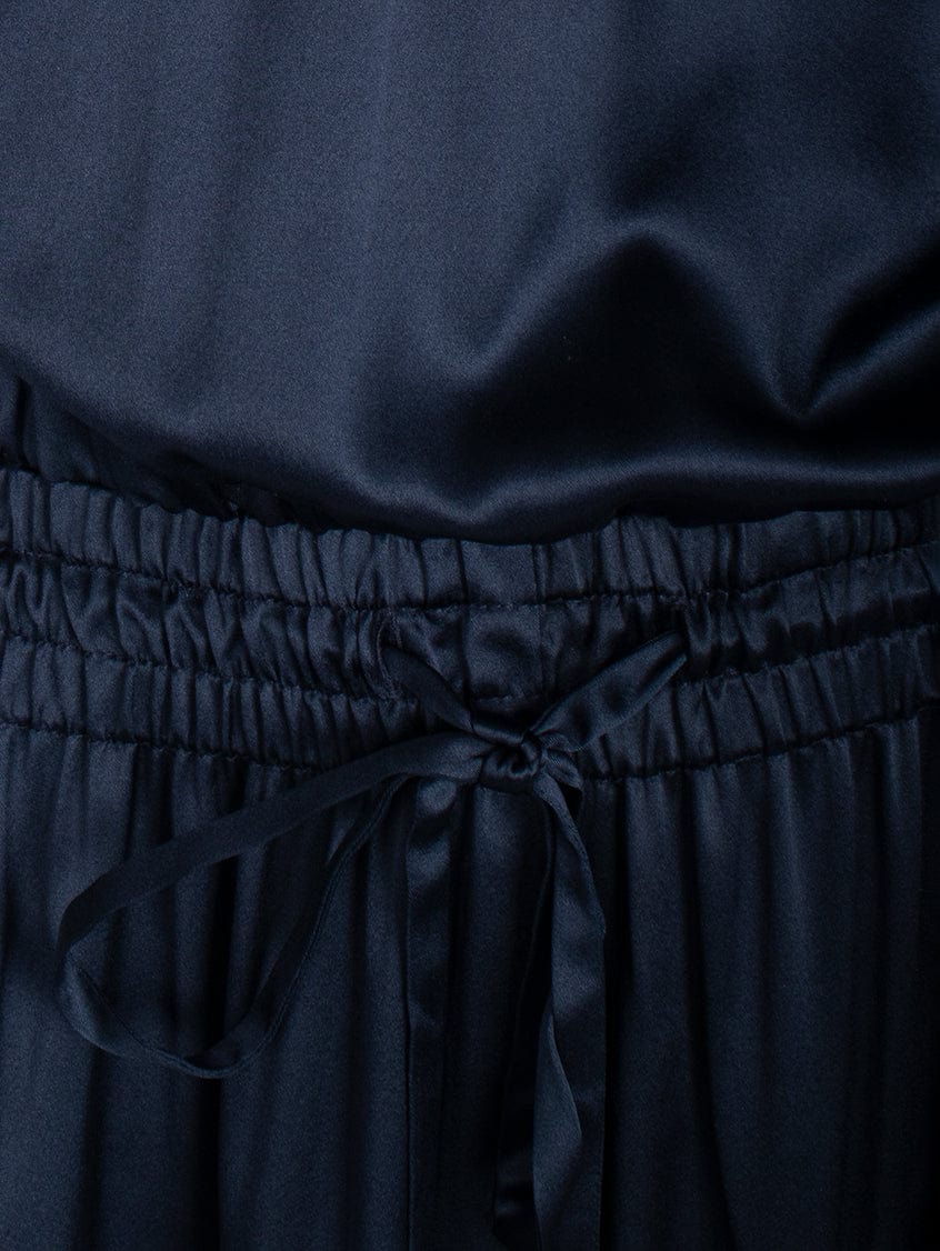 Midnight Blue Silk Strappy Dress With Tie Up Waist