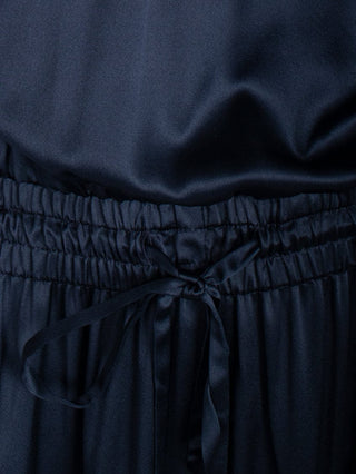Midnight Blue Silk Strappy Dress With Tie Up Waist