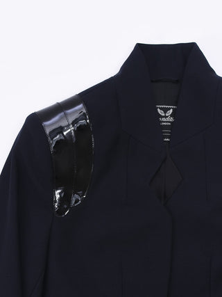 Midnight Navy Blazer with Patent Leather Details