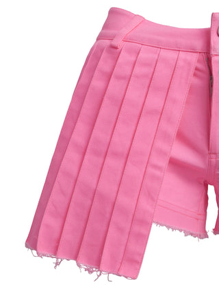 Pink Jeans Shorts with Pleated Detail