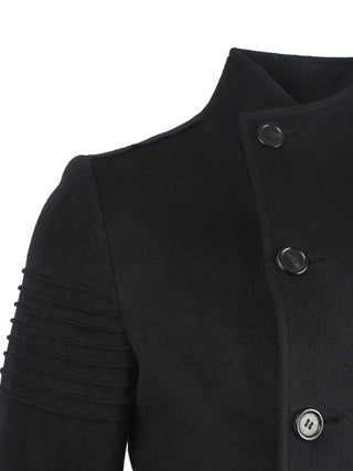 Ribbed Sleeve Wool Overcoat in Black