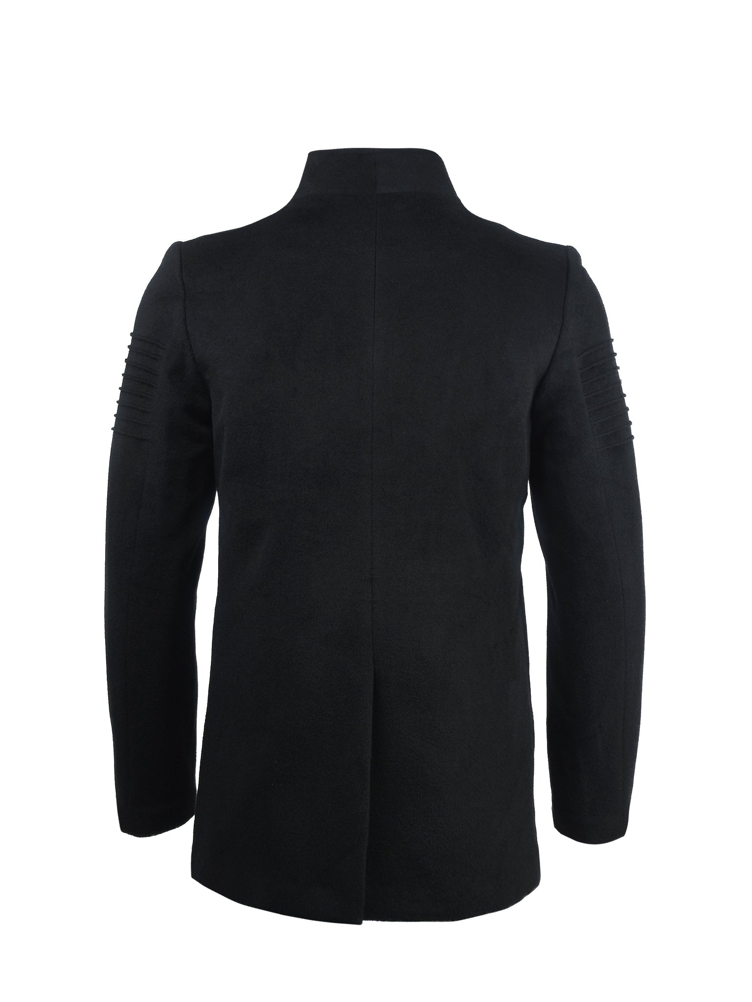 Ribbed Sleeve Wool Overcoat in Black