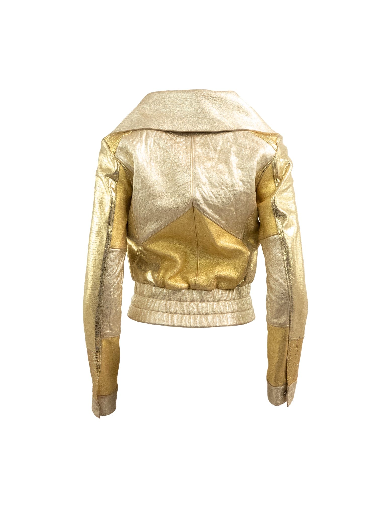 Signature Petal Collar Gold Leather Biker Jacket