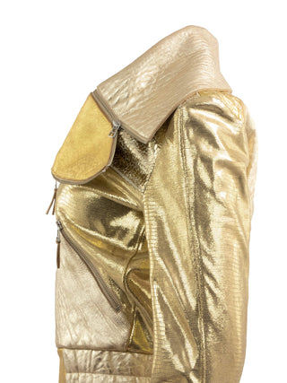 Signature Petal Collar Gold Leather Biker Jacket