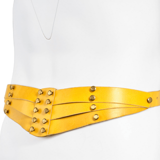 Vintage Una Burke Mustard Leather Three Strap Belt