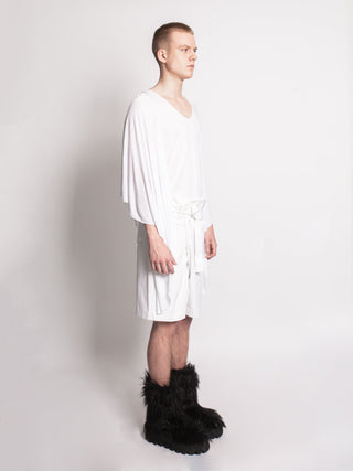 White Button Up Shorts with Tie Up Waist Detail