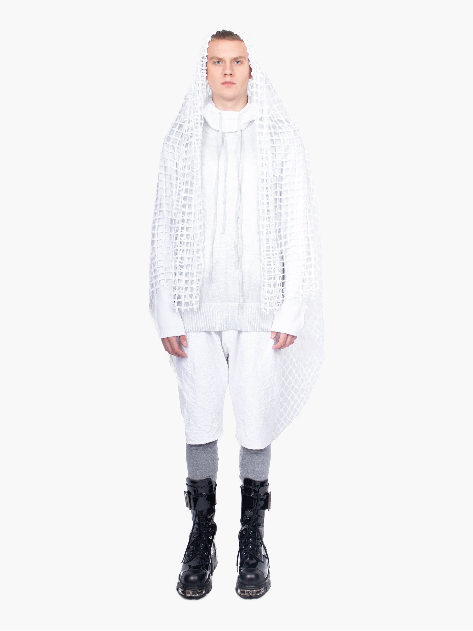 White Crinkled Cotton Drop Crotch Shorts