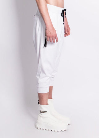 White Cropped Drop Crotch Joggers
