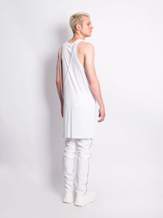White Swoop Neck Longline Vest with Straps