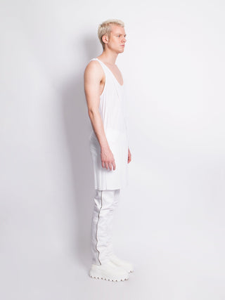 White Swoop Neck Longline Vest with Straps