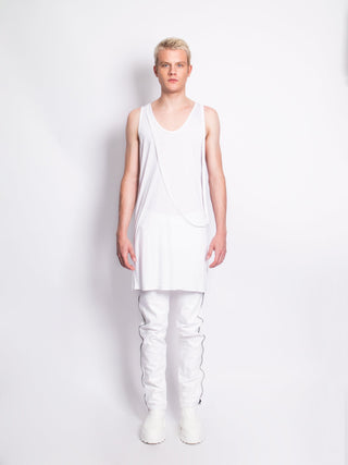 White Swoop Neck Longline Vest with Straps