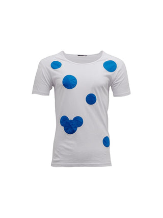 White T-Shirt with Blue Polka Dots