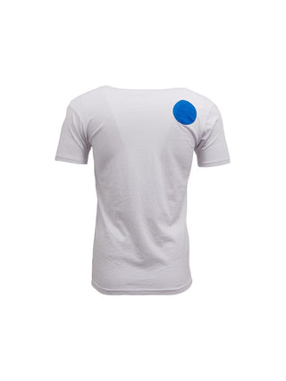 White T-Shirt with Blue Polka Dots
