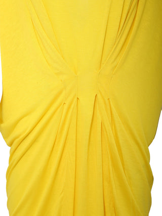 Yellow V-Neck Ruched Dress