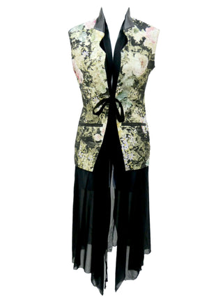 Black and Gold Rose Sleeveless Jacket with Black Inner Chiffon Dress