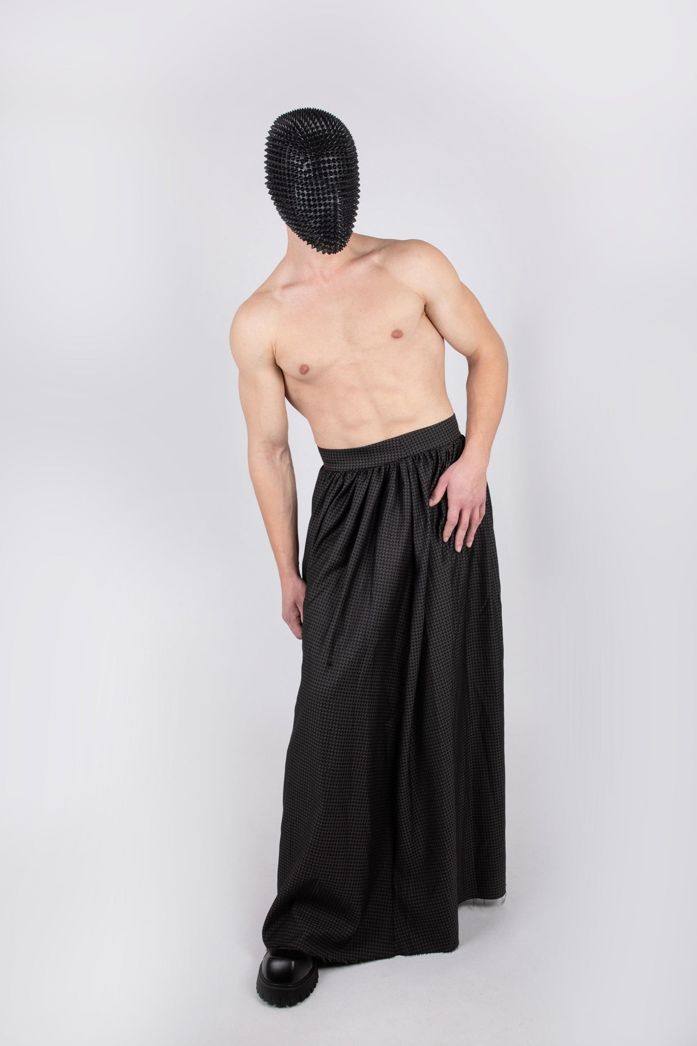Black and Grey Raw Hem Floor Length Skirt