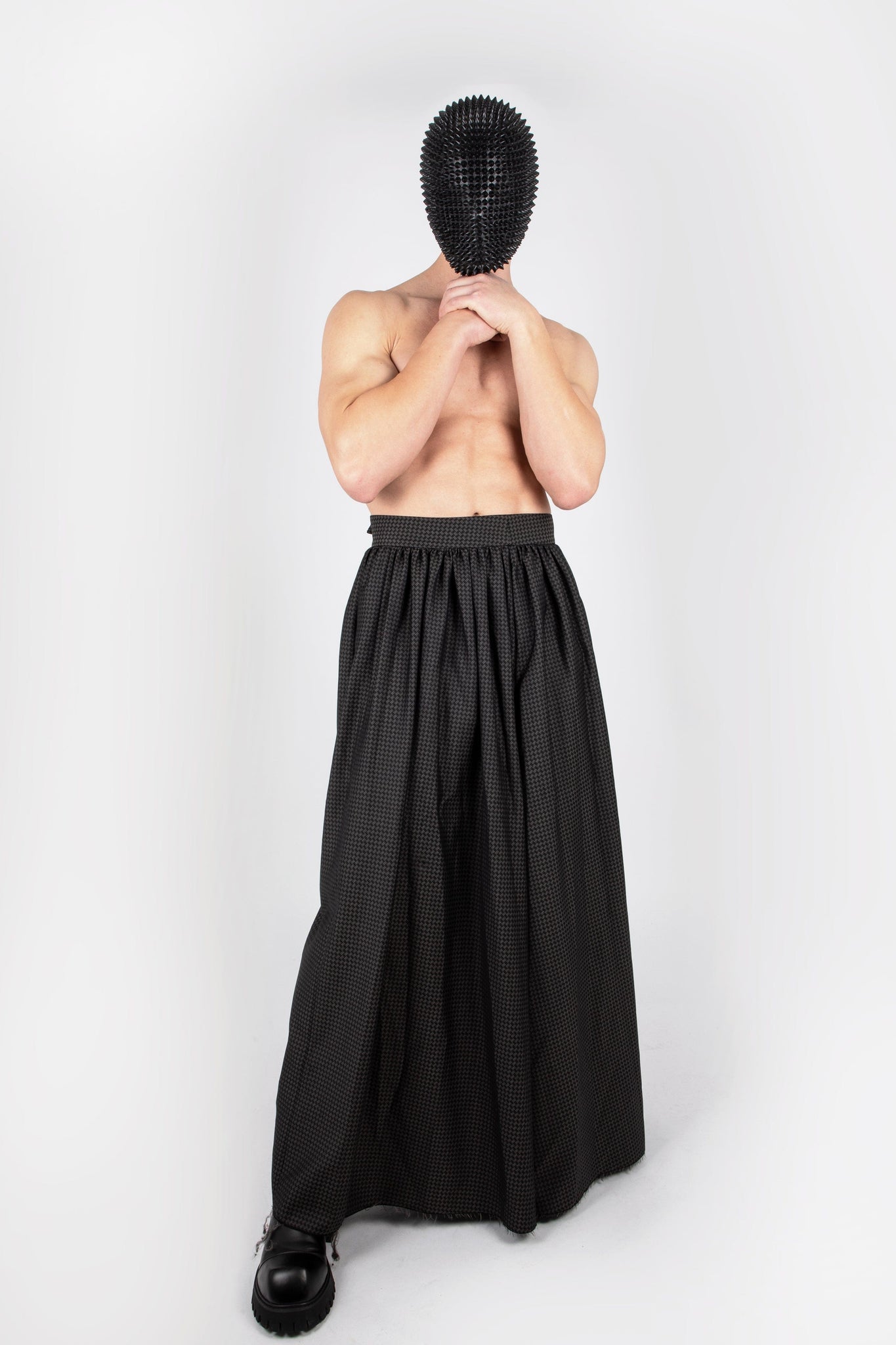 Black and Grey Raw Hem Floor Length Skirt