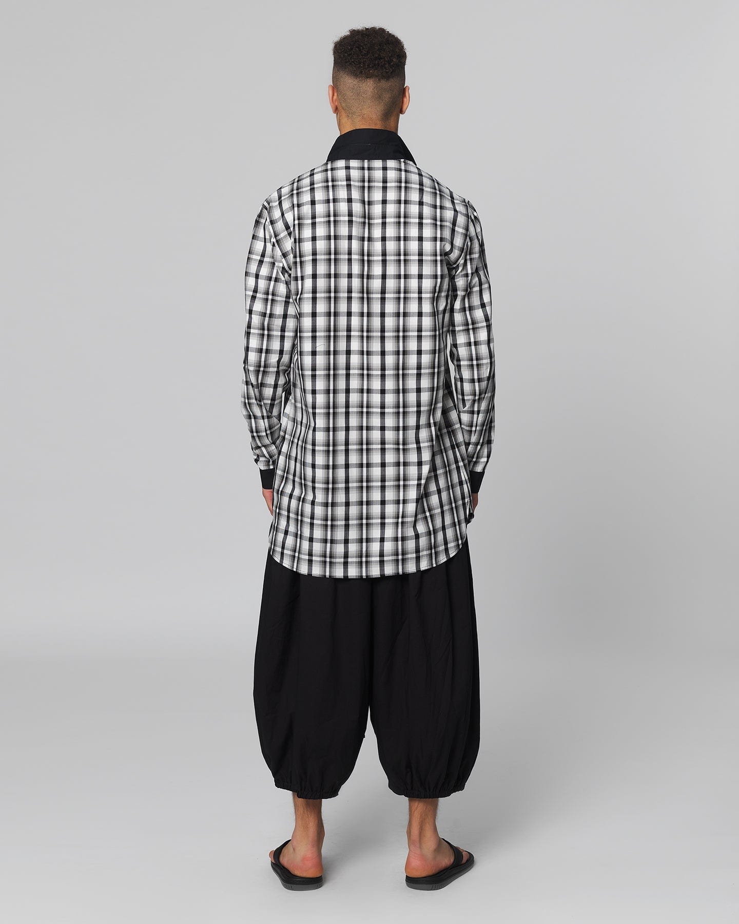 Black Cotton Voile 3/4 Cropped Cocoon Trousers