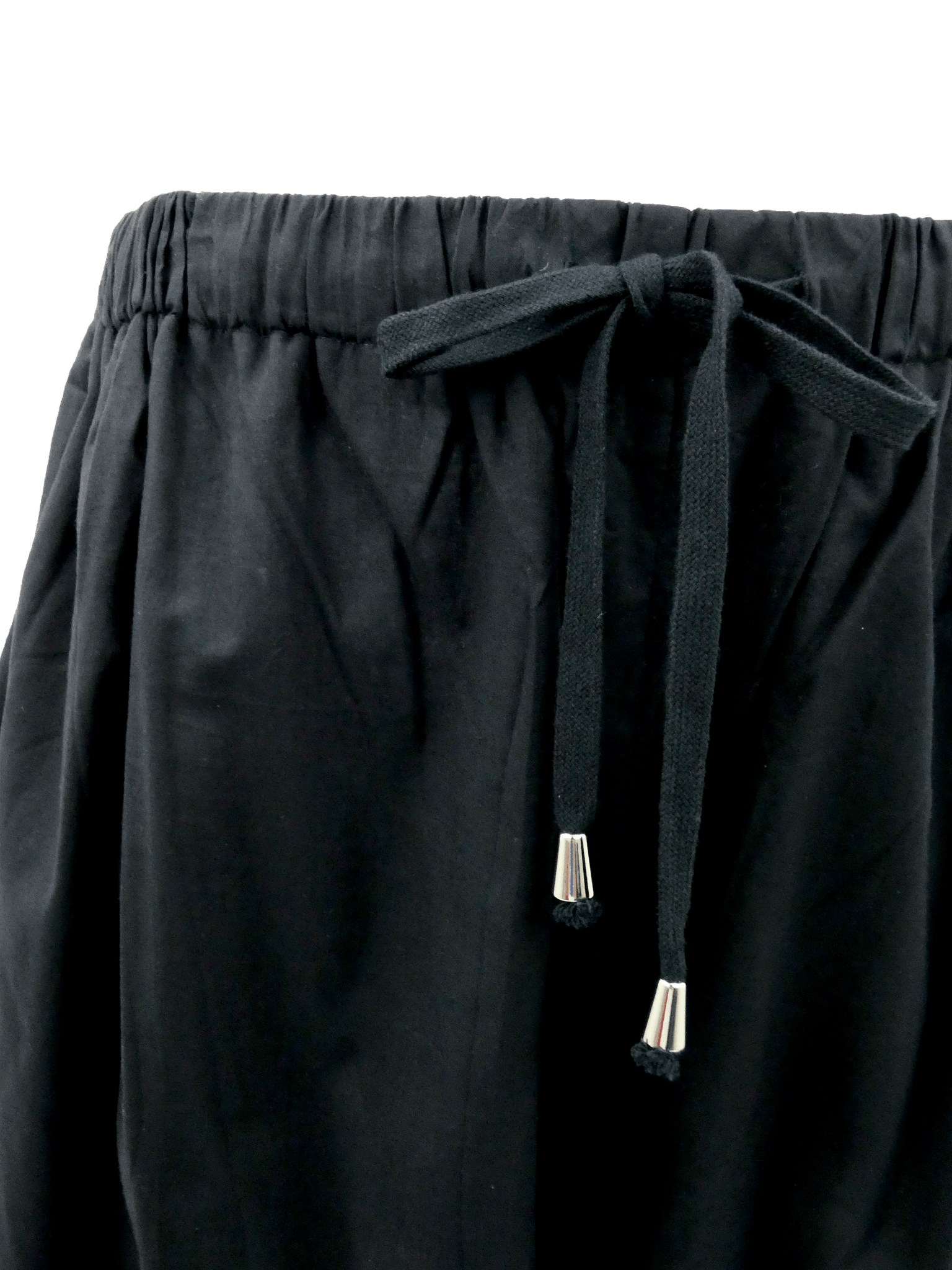 Black Cotton Voile 3/4 Cropped Cocoon Trousers
